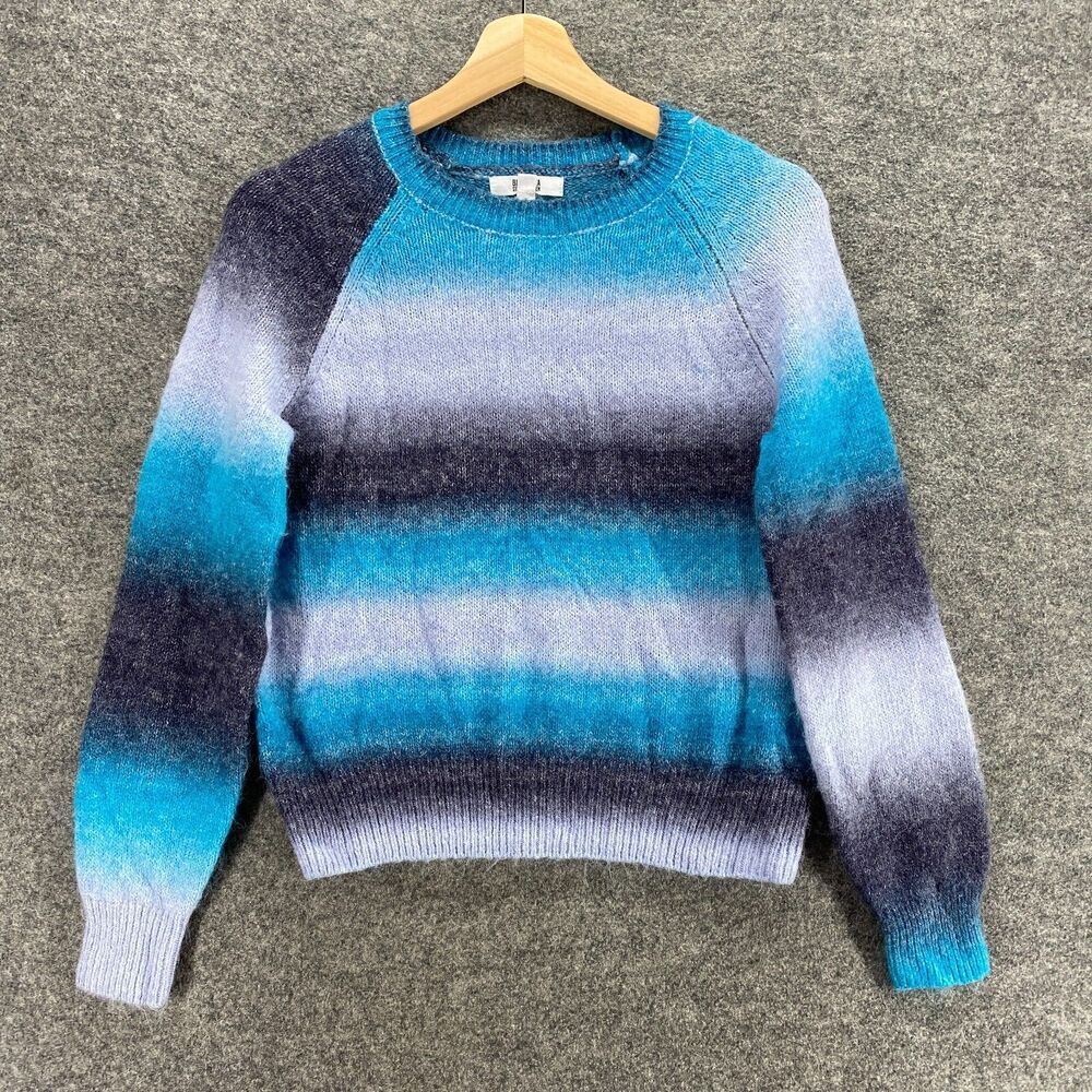 BB Dakota Sweater Pullover Women S Small Blue Striped Wool Knit Crew Neck Casual